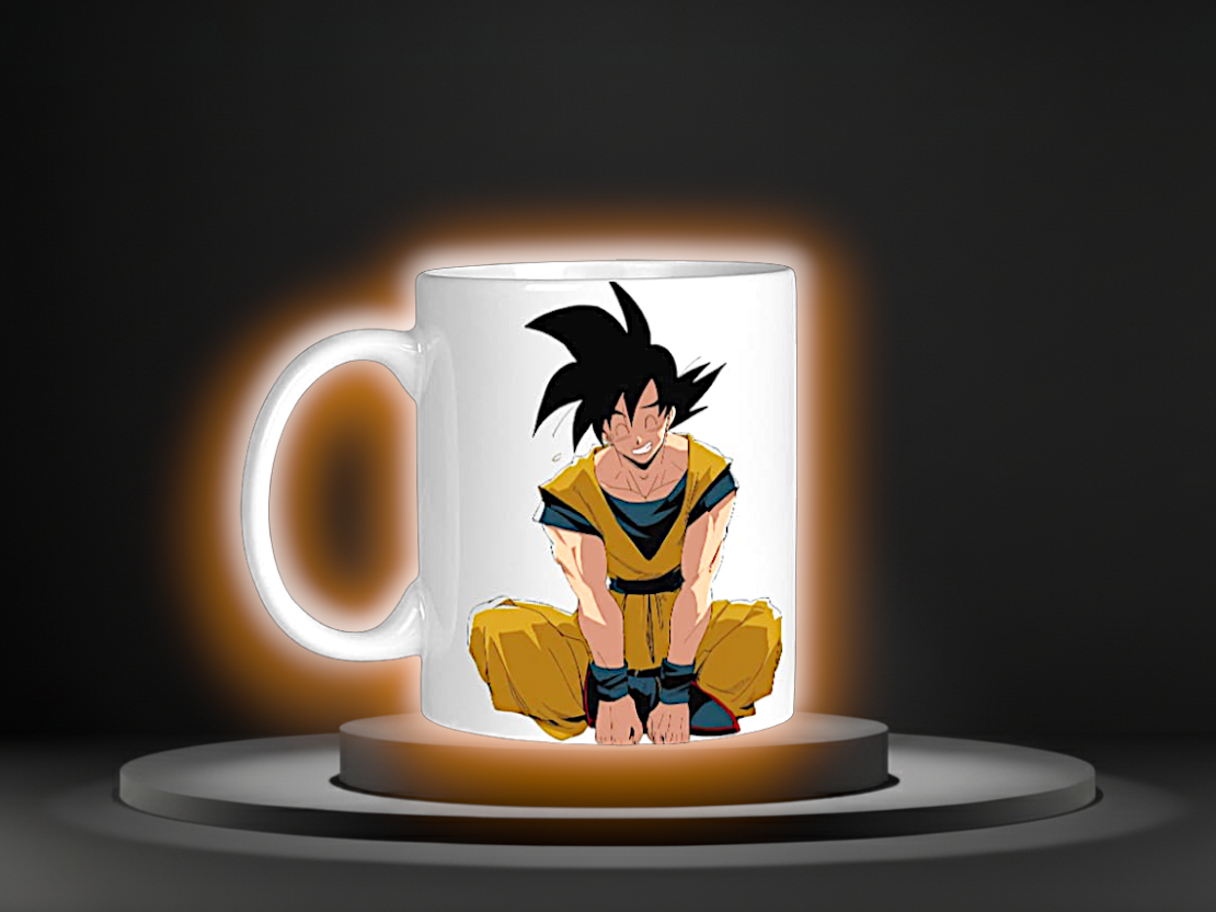 Goku/Kakarot Anime Mug Graphic in Black, White, and Orange