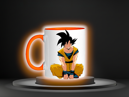 Goku/Kakarot Anime Mug Graphic in Black, White, and Orange